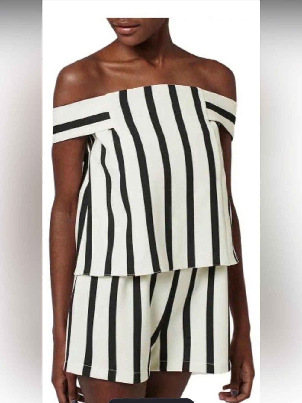 Topshop Black & White Vertical Stripe Off-Shoulder Romper